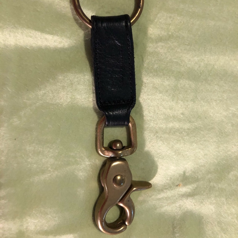 Coach black leather and brass valet keychain